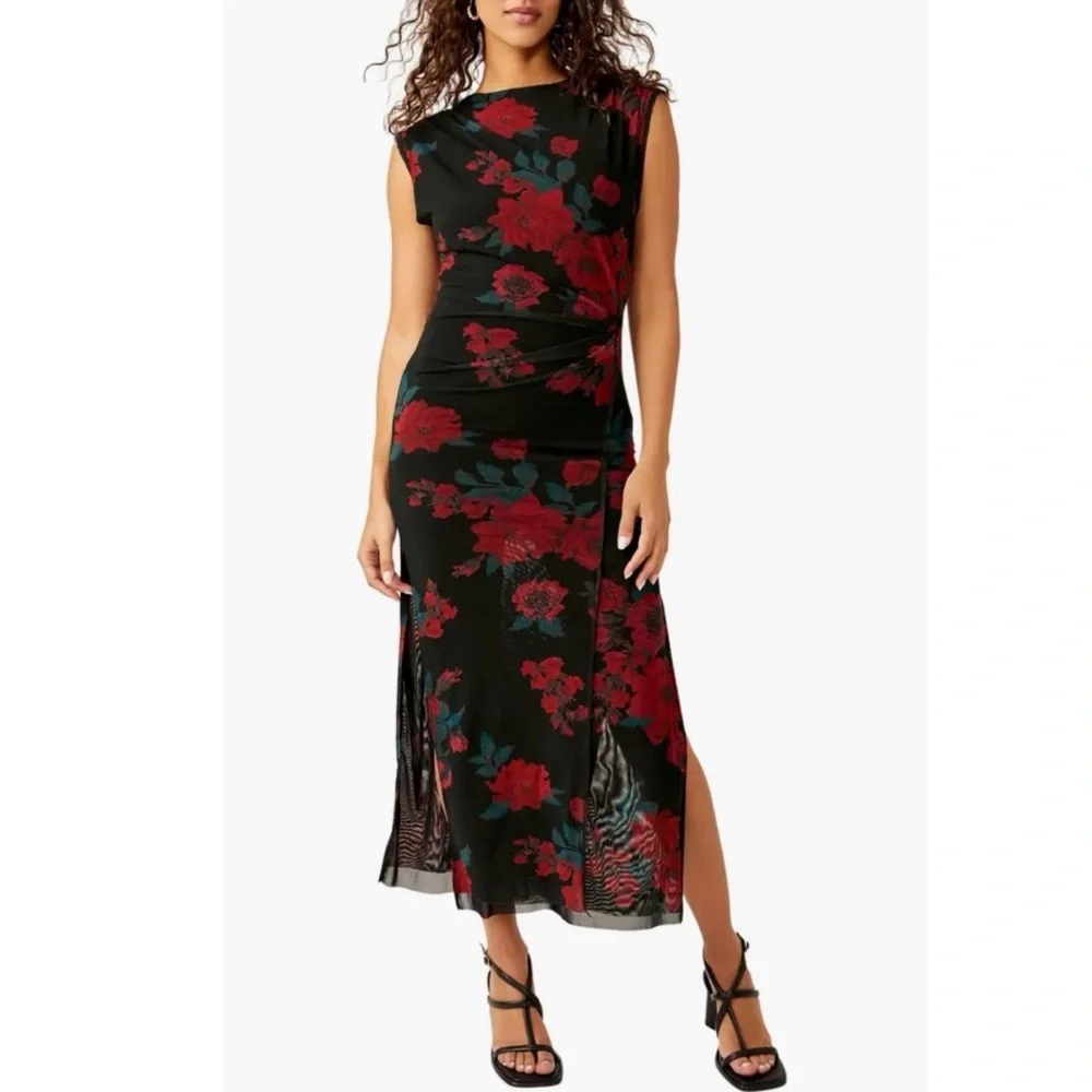 NEW Free People Carmel Floral Mesh Dress Midnight Combo